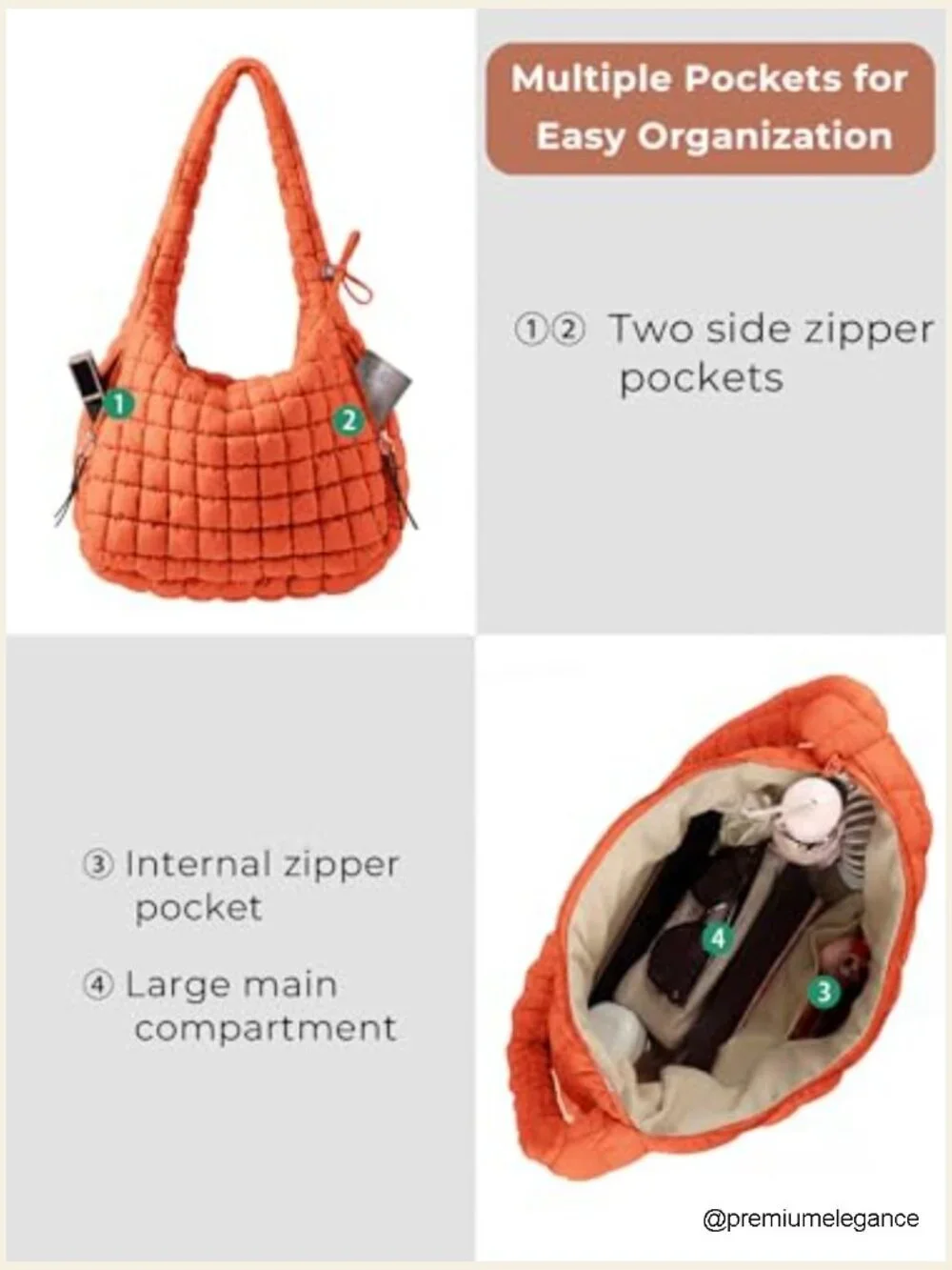 Large Nylon Puffer Quilted Tote Hobo Bag Crossbody Shoulder Puffy Purse